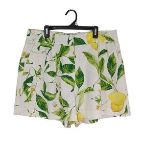 Express Shorts Lemon High-Waisted Pleated Sz 12 Linen and Cotton Blend Women